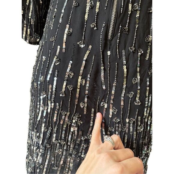 Alice + Olivia Mini Dress Sequin Beaded size XS Black - Picture 9 of 16
